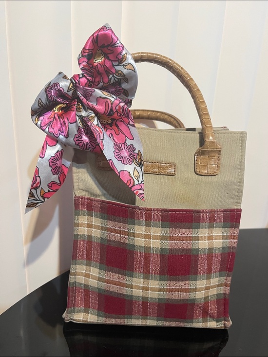 Longaberger Handbags - Plaid  Tote with Burgundy Plaid and Multicolor Scarf